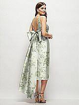 Rear View Thumbnail - Sage Cottage Rose Floral Scoop Neck Corset Satin Midi Dress with Floor-Length Bow Tails