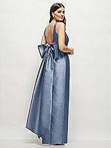 Front View Thumbnail - Larkspur Blue Scoop Neck Corset Satin Maxi Dress with Floor-Length Bow Tails