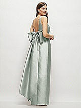 Front View Thumbnail - Willow Green Scoop Neck Corset Satin Maxi Dress with Floor-Length Bow Tails