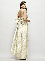 Rear View Thumbnail - Butter Yellow Floral Floral Scoop Neck Corset Satin Maxi Dress with Floor-Length Bow Tails