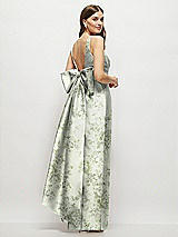 Rear View Thumbnail - Sage Cottage Rose Floral Scoop Neck Corset Satin Maxi Dress with Floor-Length Bow Tails