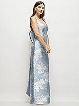 Side View Thumbnail - Porcelain Blue Seraphina Floral Floral Scoop Neck Corset Satin Maxi Dress with Floor-Length Bow Tails