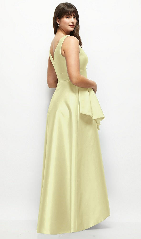 Back View - Butter Yellow Beaded Floral Bodice Satin Maxi Dress with Layered Ballgown Skirt