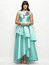 Side View Thumbnail - Coastal Beaded Floral Bodice Satin Maxi Dress with Layered Ballgown Skirt