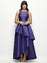 Side View Thumbnail - Grape Beaded Floral Bodice Satin Maxi Dress with Layered Ballgown Skirt