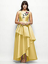 Side View Thumbnail - Maize Beaded Floral Bodice Satin Maxi Dress with Layered Ballgown Skirt