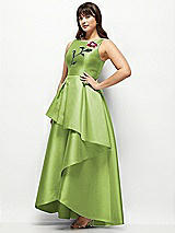 Front View Thumbnail - Mojito Beaded Floral Bodice Satin Maxi Dress with Layered Ballgown Skirt