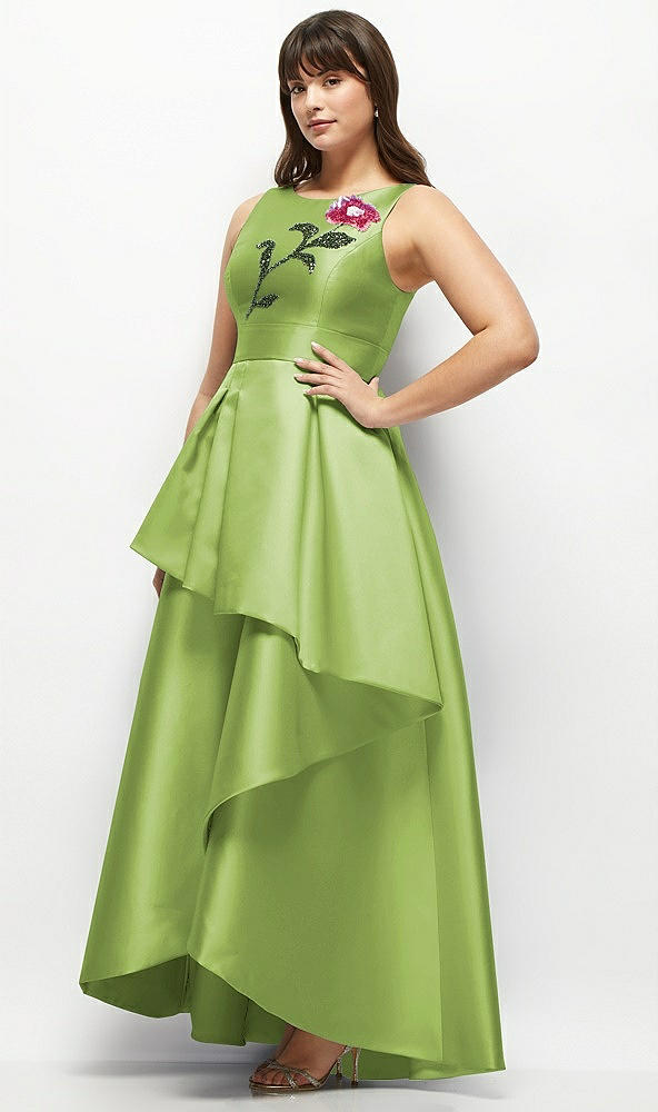 Front View - Mojito Beaded Floral Bodice Satin Maxi Dress with Layered Ballgown Skirt