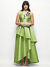 Side View Thumbnail - Mojito Beaded Floral Bodice Satin Maxi Dress with Layered Ballgown Skirt