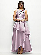 Side View Thumbnail - Suede Rose Beaded Floral Bodice Satin Maxi Dress with Layered Ballgown Skirt