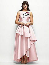 Side View Thumbnail - Ballet Pink Beaded Floral Bodice Satin Maxi Dress with Layered Ballgown Skirt