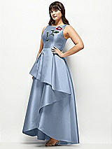 Front View Thumbnail - Cloudy Beaded Floral Bodice Satin Maxi Dress with Layered Ballgown Skirt