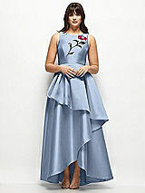 Side View Thumbnail - Cloudy Beaded Floral Bodice Satin Maxi Dress with Layered Ballgown Skirt