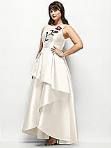 Front View Thumbnail - Ivory Beaded Floral Bodice Satin Maxi Dress with Layered Ballgown Skirt