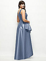 Rear View Thumbnail - Larkspur Blue Beaded Floral Bodice Satin Maxi Dress with Layered Ballgown Skirt