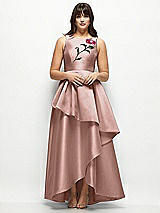 Side View Thumbnail - Neu Nude Beaded Floral Bodice Satin Maxi Dress with Layered Ballgown Skirt