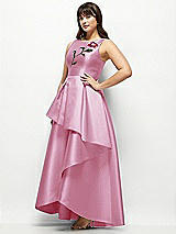 Front View Thumbnail - Powder Pink Beaded Floral Bodice Satin Maxi Dress with Layered Ballgown Skirt