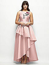 Side View Thumbnail - Rose - PANTONE Rose Quartz Beaded Floral Bodice Satin Maxi Dress with Layered Ballgown Skirt