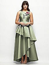 Side View Thumbnail - Sage Beaded Floral Bodice Satin Maxi Dress with Layered Ballgown Skirt