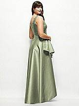 Rear View Thumbnail - Sage Beaded Floral Bodice Satin Maxi Dress with Layered Ballgown Skirt