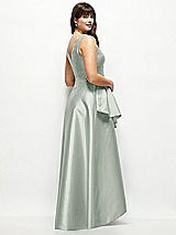 Rear View Thumbnail - Willow Green Beaded Floral Bodice Satin Maxi Dress with Layered Ballgown Skirt