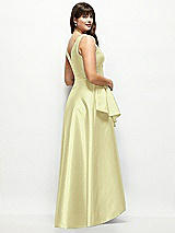 Rear View Thumbnail - Butter Yellow Satin Maxi Dress with Asymmetrical Layered Ballgown Skirt