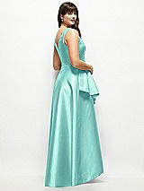 Rear View Thumbnail - Coastal Satin Maxi Dress with Asymmetrical Layered Ballgown Skirt