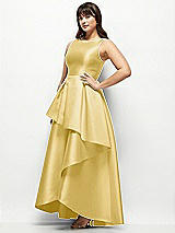 Side View Thumbnail - Maize Satin Maxi Dress with Asymmetrical Layered Ballgown Skirt