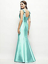 Rear View Thumbnail - Coastal Satin Fit and Flare Maxi Dress with Shoulder Bows