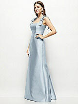 Side View Thumbnail - Mist Satin Fit and Flare Maxi Dress with Shoulder Bows