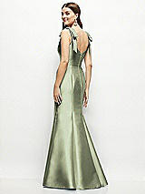 Rear View Thumbnail - Sage Satin Fit and Flare Maxi Dress with Shoulder Bows