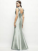 Rear View Thumbnail - Willow Green Satin Fit and Flare Maxi Dress with Shoulder Bows