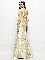 Rear View Thumbnail - Butter Yellow Floral Floral Satin Fit and Flare Maxi Dress with Shoulder Bows
