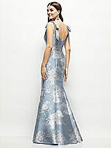 Rear View Thumbnail - Porcelain Blue Seraphina Floral Floral Satin Fit and Flare Maxi Dress with Shoulder Bows