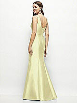 Rear View Thumbnail - Butter Yellow Satin Square Neck Fit and Flare Maxi Dress