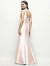 Rear View Thumbnail - Blush Satin Square Neck Fit and Flare Maxi Dress