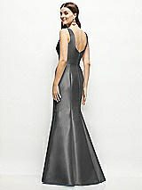 Rear View Thumbnail - Gunmetal Satin Square Neck Fit and Flare Maxi Dress