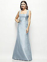 Front View Thumbnail - Mist Satin Square Neck Fit and Flare Maxi Dress