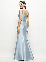 Rear View Thumbnail - Mist Satin Square Neck Fit and Flare Maxi Dress