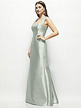 Side View Thumbnail - Willow Green Satin Square Neck Fit and Flare Maxi Dress