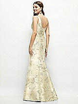 Rear View Thumbnail - Butter Yellow Floral Floral Satin Square Neck Fit and Flare Maxi Dress