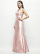 Side View Thumbnail - Bow And Blossom Print Floral Satin Square Neck Fit and Flare Maxi Dress