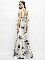 Rear View Thumbnail - Inkwash Blue Floral Floral Satin Square Neck Fit and Flare Maxi Dress