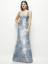 Front View Thumbnail - Porcelain Blue Seraphina Floral Floral Satin Square Neck Fit and Flare Maxi Dress