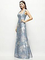 Side View Thumbnail - Porcelain Blue Seraphina Floral Floral Satin Square Neck Fit and Flare Maxi Dress