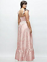 Alt View 3 Thumbnail - Bow And Blossom Print Floral Satin Corset Maxi Dress with Ruffle Straps & Skirt