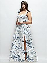 Alt View 2 Thumbnail - Cottage Rose Larkspur Floral Satin Corset Maxi Dress with Ruffle Straps & Skirt