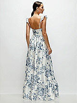 Rear View Thumbnail - Cottage Rose Larkspur Floral Satin Corset Maxi Dress with Ruffle Straps & Skirt