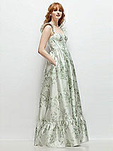 Side View Thumbnail - Sage Cottage Rose Floral Satin Corset Maxi Dress with Ruffle Straps & Skirt