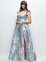 Alt View 2 Thumbnail - Porcelain Blue Seraphina Floral Floral Satin Corset Maxi Dress with Ruffle Straps & Skirt